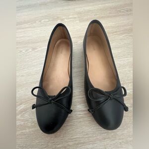 Quince Black Leather Ballet Flats